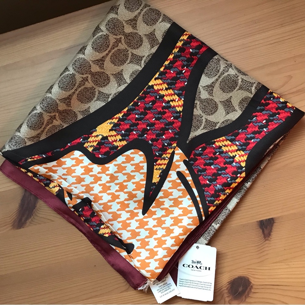 🥰 Coach Plaid Rexy Print Silk Square Scarf - Picture 6 of 8